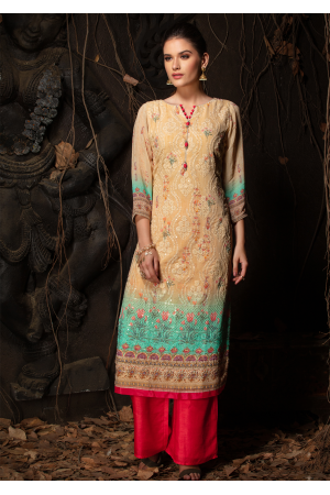 Yellow Color Designer Georgette Straight Cut Kurti